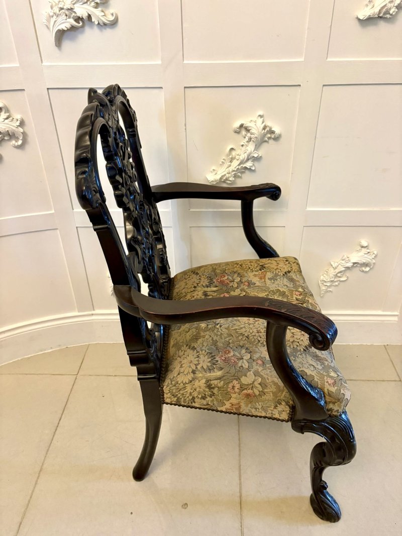 Antique Exceptional Victorian Carved Mahogany Chippendale Style Ribbon Back Desk Chair - Image 2